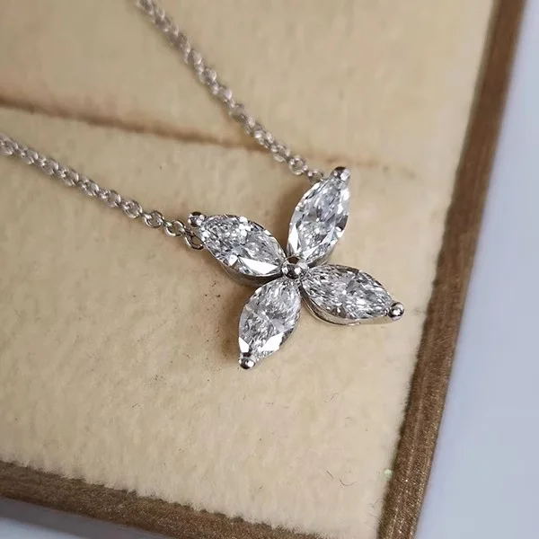 Schmetterlingsform-Moissanit-Schmucksets für Damen, 925er Sterlingsilber, Marquise-Diamant-Halsketten, Ohrstecker, Geschenk, edler Schmuck, GRA – Detail 4