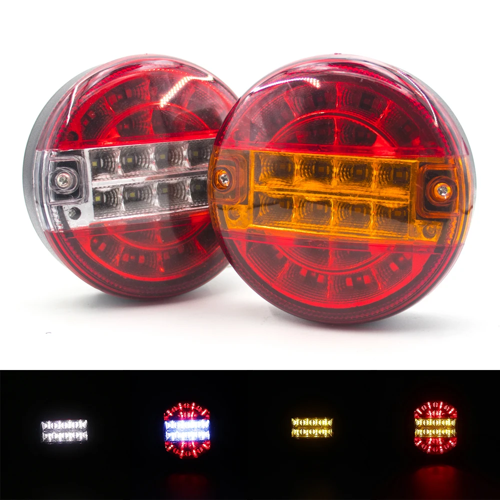 20 LED 12V 24V Universial Round Car Tail Light Rear Stop Indicator Brake Signal Hamburger Light Trailer Truck Caravan Van Lorry