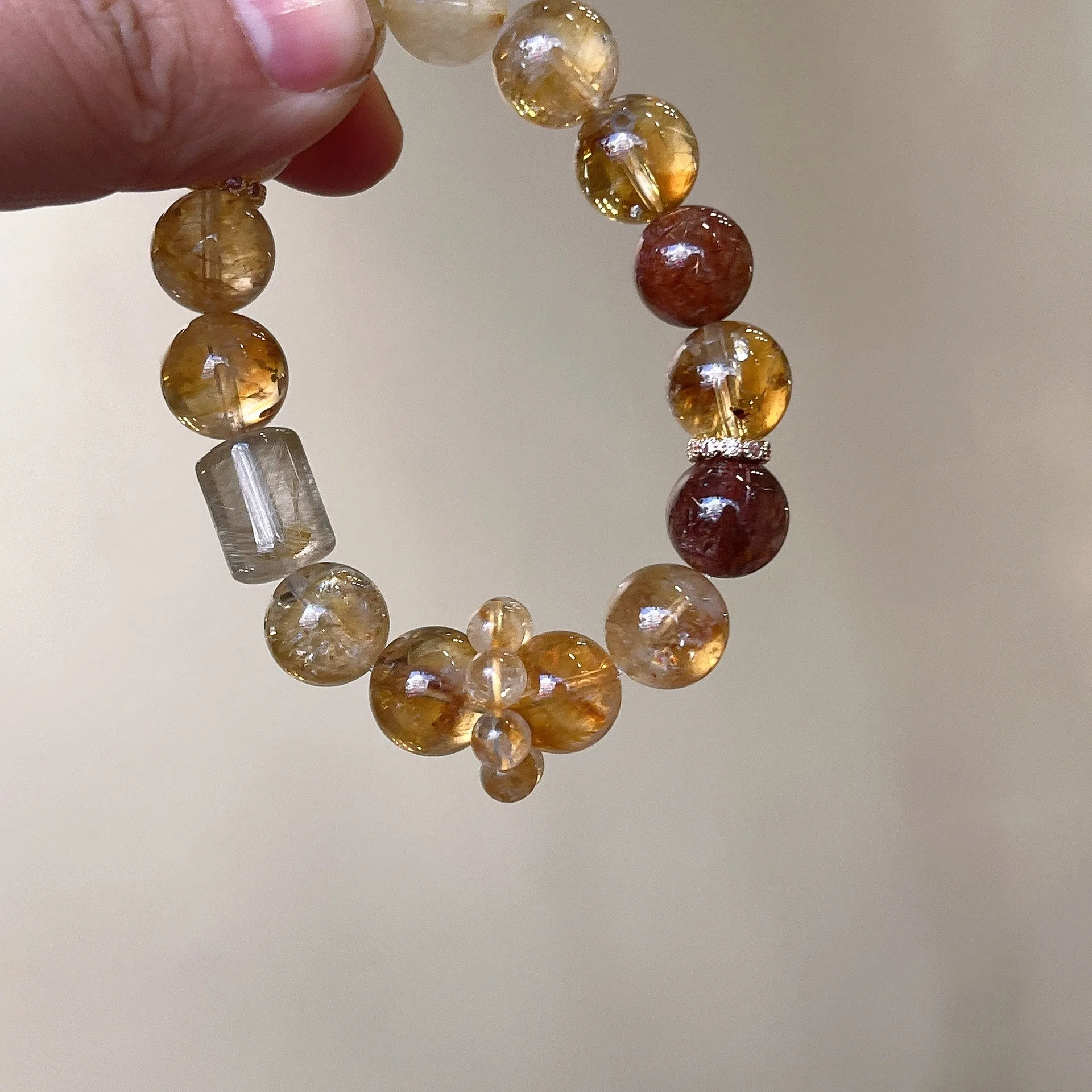 Large Bead Bracelet Column-Shaped Bead Yellow Tourmaline Crystal Gold Color Gift for Best Friend Single Piece