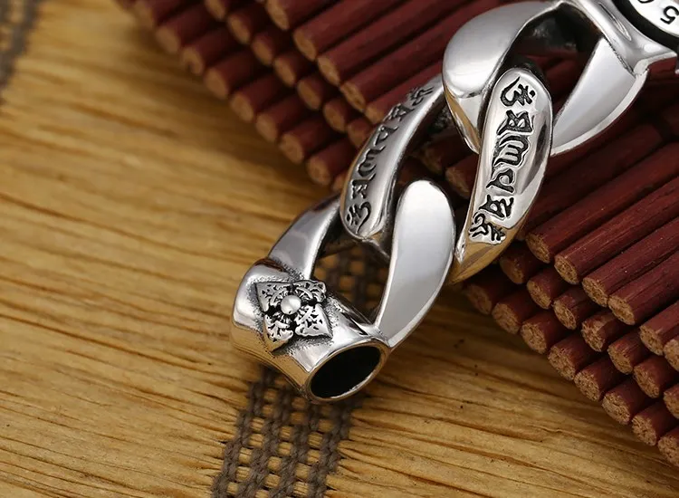 S925 Sterling Silver Jewelry Personalized Fashion Retro Thai Silver Six Character True Words Diamond pestle Men\'s Belt Chain Key
