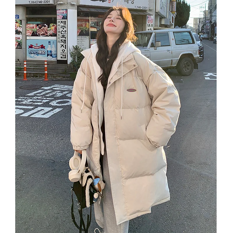 College style vacation two hooded long down cotton jacket women\'s thick winter new style bread jacket cotton jacket trendy