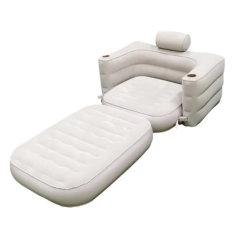 Inflatable Sofa Bed Foldable Seat Plush PVC Sofa Home Air Cushion Single Camping Air Sofa Load-bearing Capacity 200KG