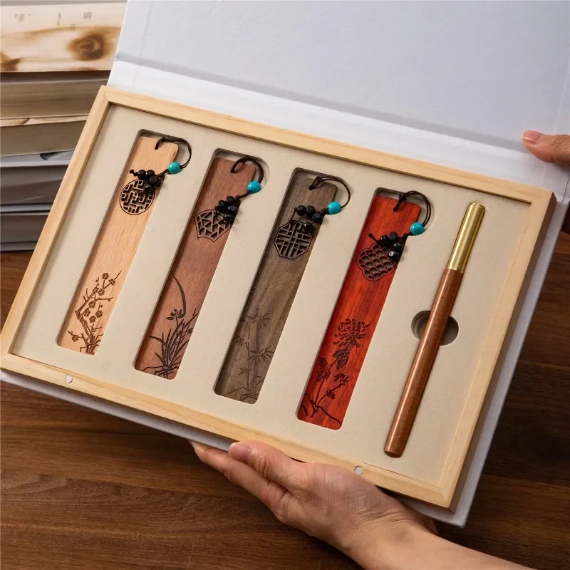 chinese-style-wooden-bookmark-signature-pen-engraved-high-end-gift-boxgraduation-teacher-gift-school-gifting-stationery-supplies