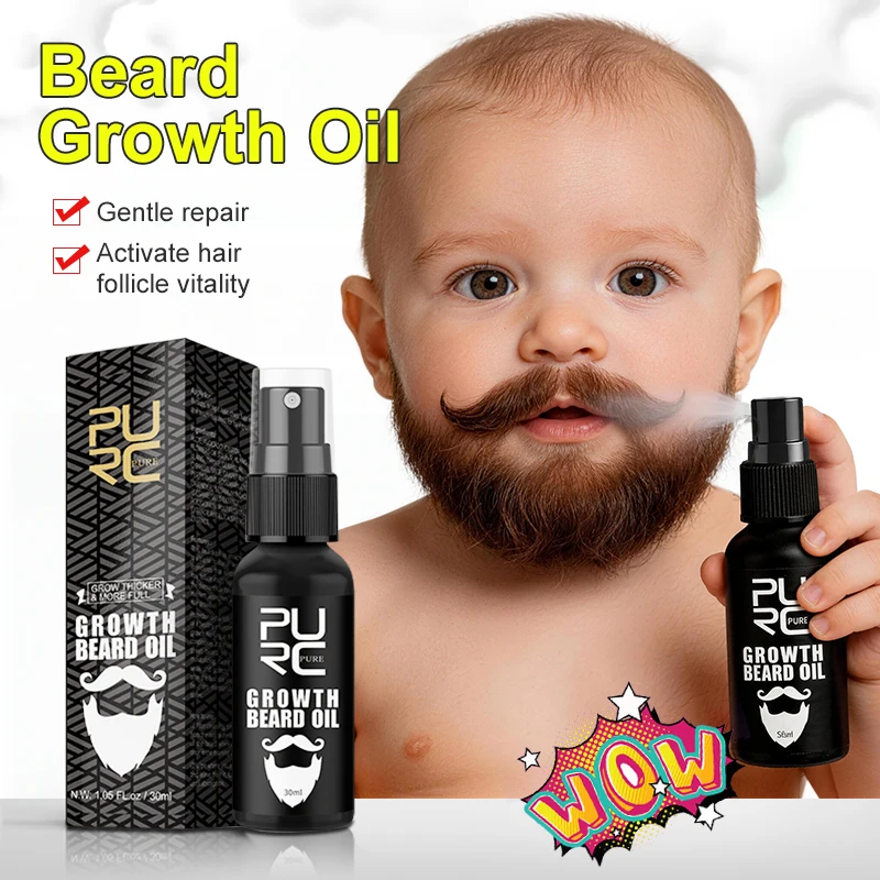 Huile de croissance de la barbe PURC, croissance rapide des cheveux, stimule les follicules, barbe plus épaisse et plus dense, produits de soin de la barbe pour hommes