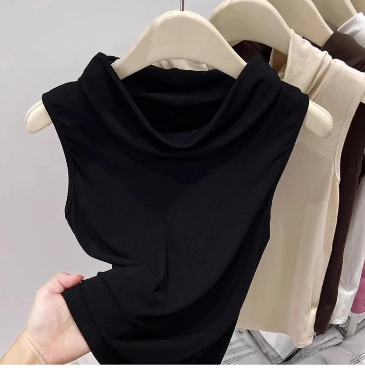 Women's Cowl Neck Sleeveless Top Slim-Fit Stretch Layering Tank