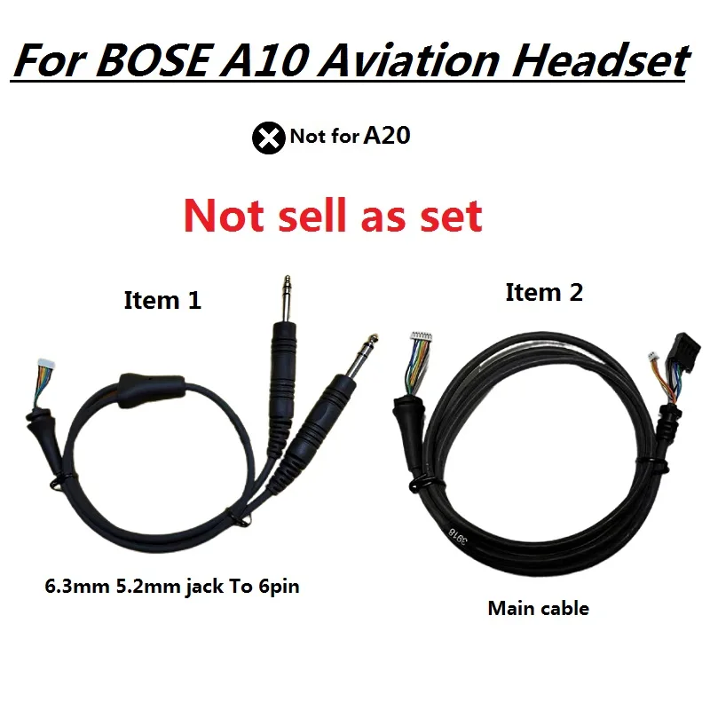 Original spare part For Bose A10 Aviation Headset replacement Stereo Cable 6.3mm 5.2mm jack To 6 pins Double Plug connect cable