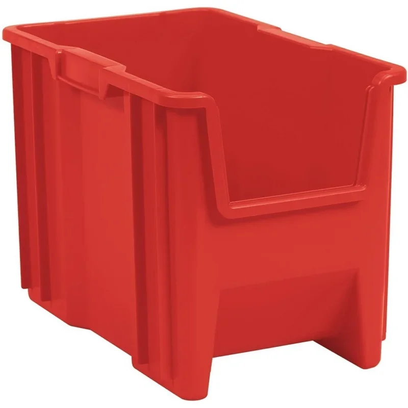 13014 Stak-N-Store Heavy Duty Stackable Open Front Plastic Storage Container Bin, (17-1/2-Inch x 11-Inch x 12-1/2-Inch), Red, (4