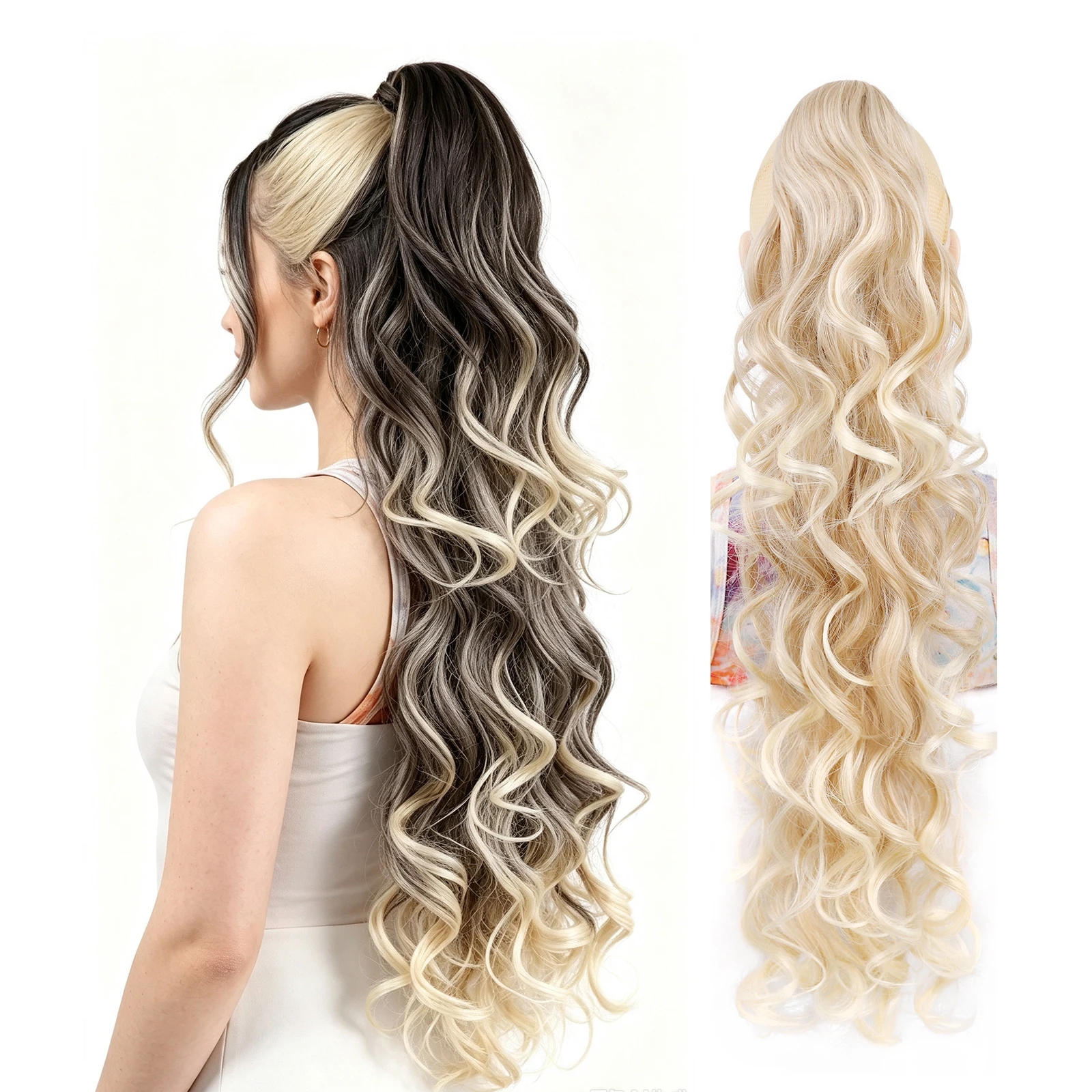 32inch Extra Long Hair Claw Clip On Ponytail Wig Big Wave Curly Synthetic Ponytails Extension Hairpieces for Women