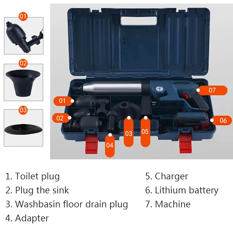 Sewer Dredge Clogged Toilet Plungers Air Drain Blaster Gun Lithium Battery High Pressure Air Drain Cleaner Electric Dredge Tools