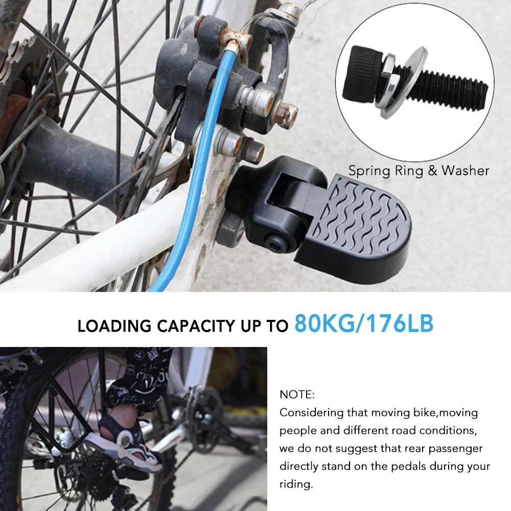 

1 Pair Bicycle Rear Pedals Footrest Foldable Design Non-slip and Durable Electric Bike Footpegs Mountain Bikes Rear Pedals