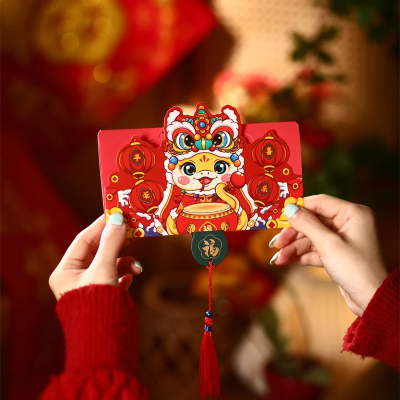 Chinese Stijl Slang Jaar Gevouwen Rode Envelop Cartoon Zegen Geluk Geld Zakken Leuke Mode Rode Envelop Nieuwjaar Geschenken