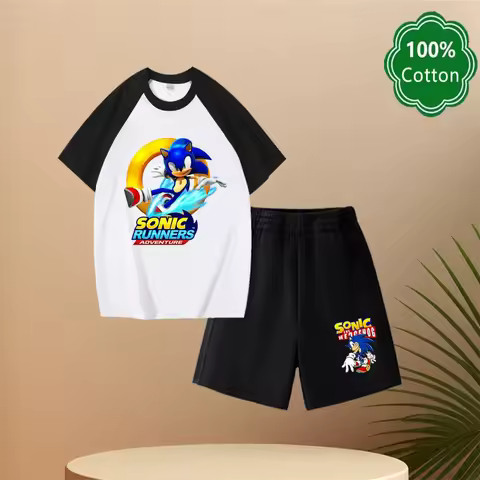Kid T-Shirt Shorts 2 Pcs Set Sonic Boys Girls Teenager 2025 Summer Short Sleeve Casual Children Tops Tee Shirt Set Baby Clothes