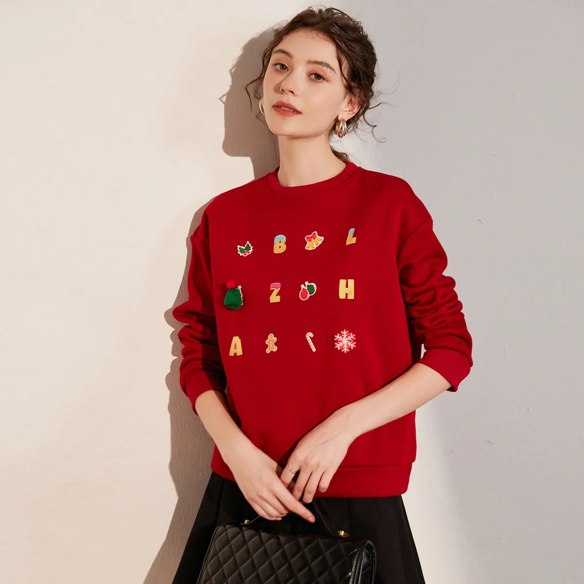 LOUIS YAO New Casual Loose Women's Sweatshirts 2025 Autumn Tops Winter Christmas Themed Printed Shoulder Sleeves Hoodie