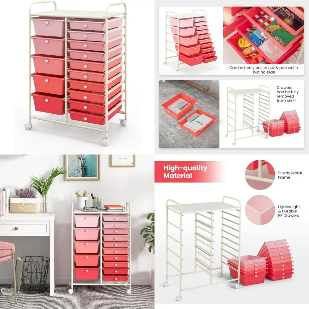 Carrello portaoggetti con ruote a 15 cassetti: carrello organizer per ufficio e scuola, perfetto per carta e forniture per album