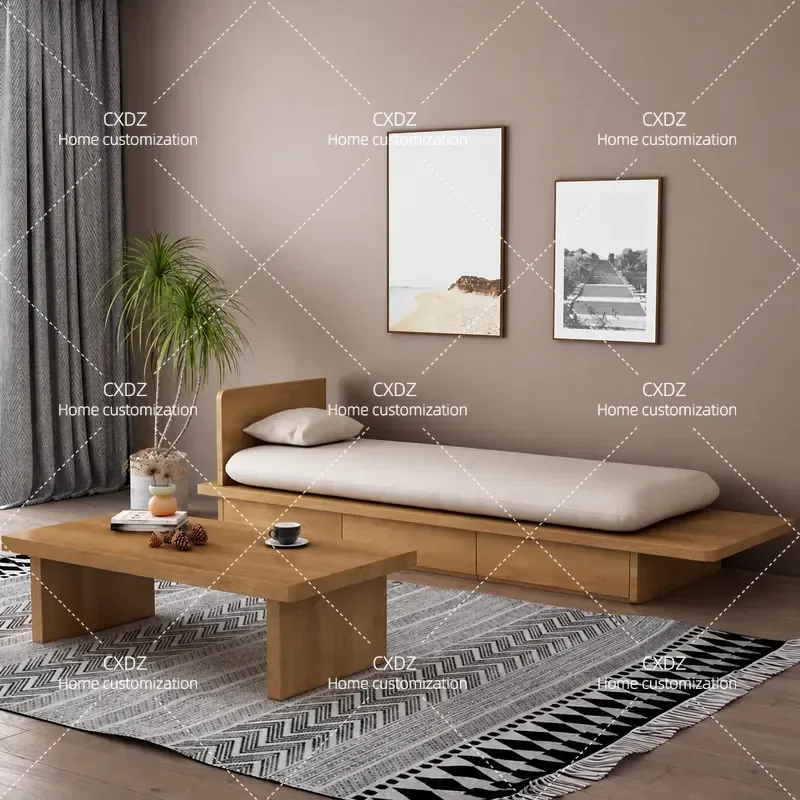 Japanese Style Solid Wood Sofa with Drawers Removable Washable Cover Compact Living Room Couch for Small Apartment 2 3 Seater