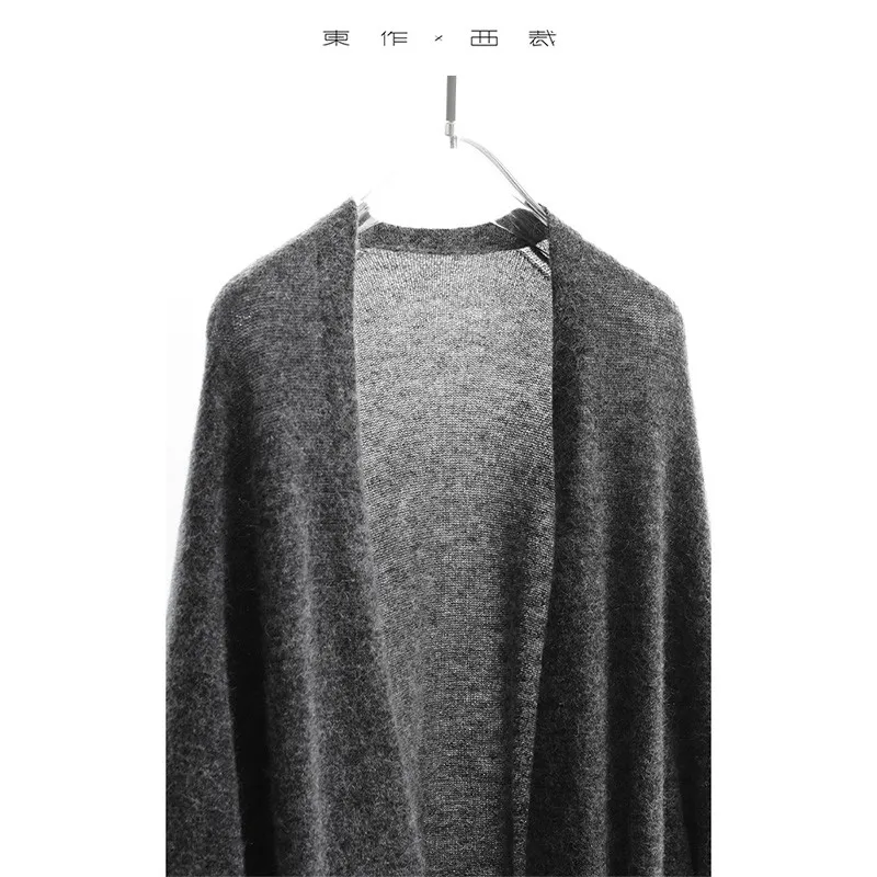 High Street ~ abrigo cárdigan de longitud media de lana Mohair estilo perezoso 2025 Otoño e Invierno nueva prenda de punto para mujer Top para prendas de vestir exteriores
