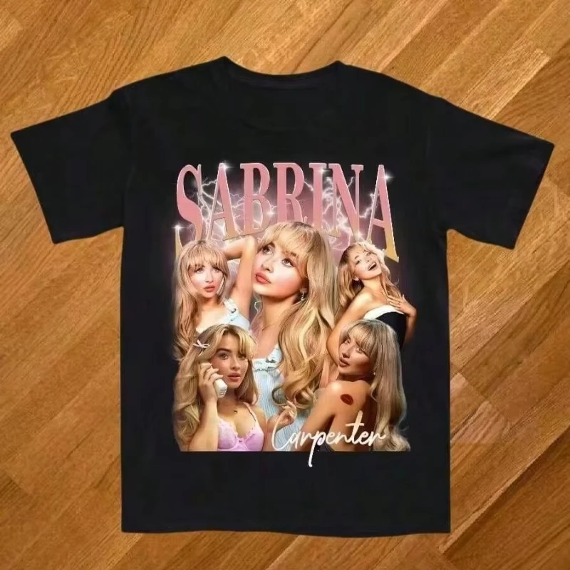 Camiseta Unissex de Algodão Sabrina Carpenter 'Man's Best Friend' Y2K Verão Gola Redonda Manga Curta Grammy Music Presente para Fãs