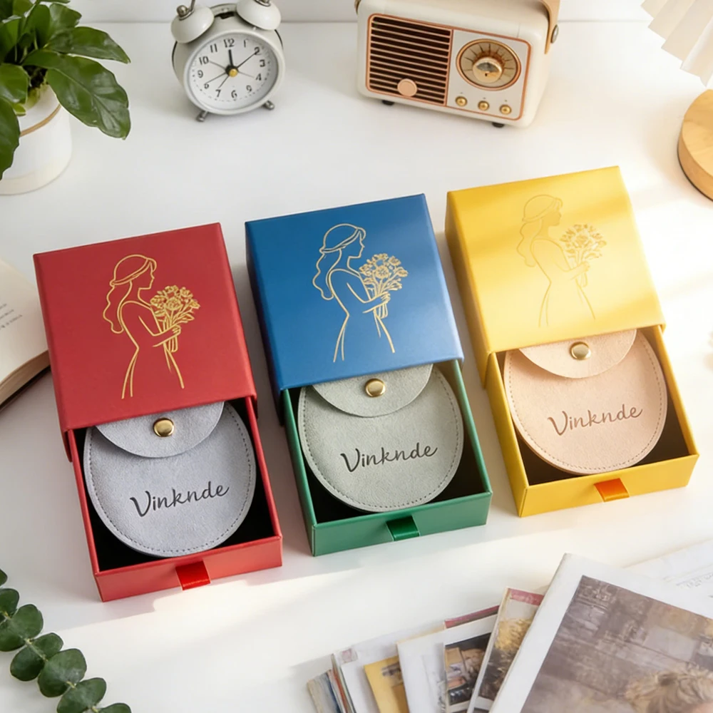 

100Pcs/Lot Custom Logo Red Drawer Cardboard Box Paper Jewelry Packaging Boxes Microfiber Snap Pouches Wedding Gift Dust Sack