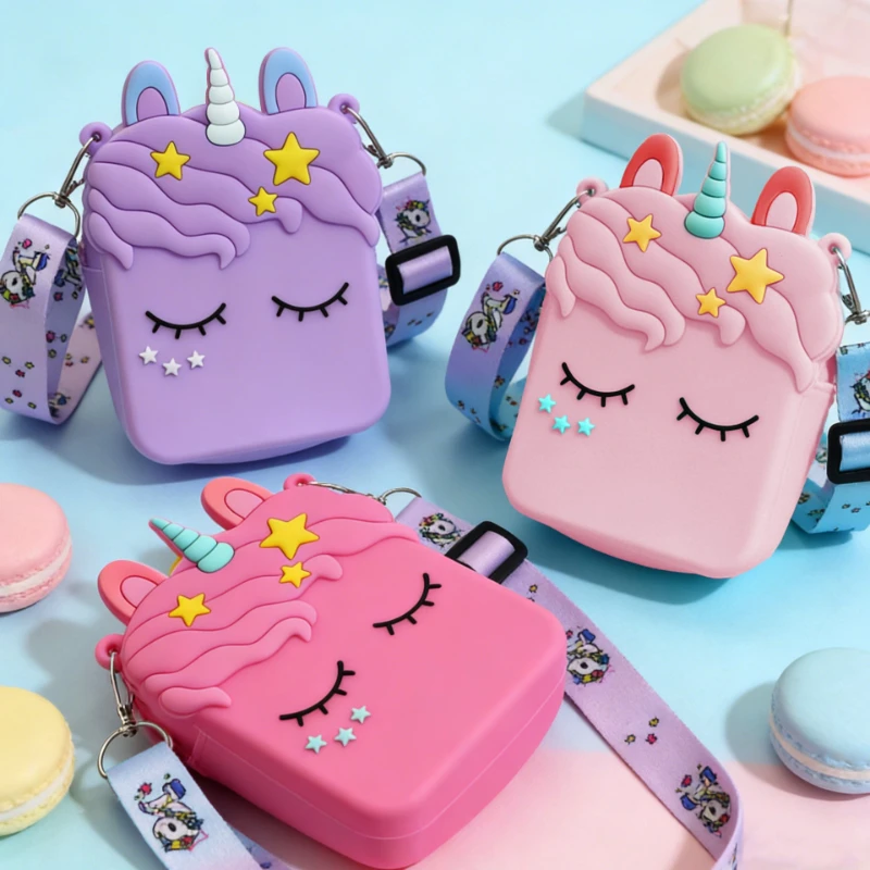 Pioneer Press Shoulder Bag Colored Unicorn Bag Children's Bag Square Crossbody Bag Strawberry Change Bag