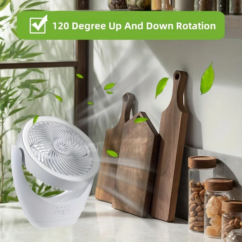 USB Rechargeable Mini Desktop Fans with LED Light with 120° Rotation & Hanging Hook for Bedroom Living Room Study Kitchen Office