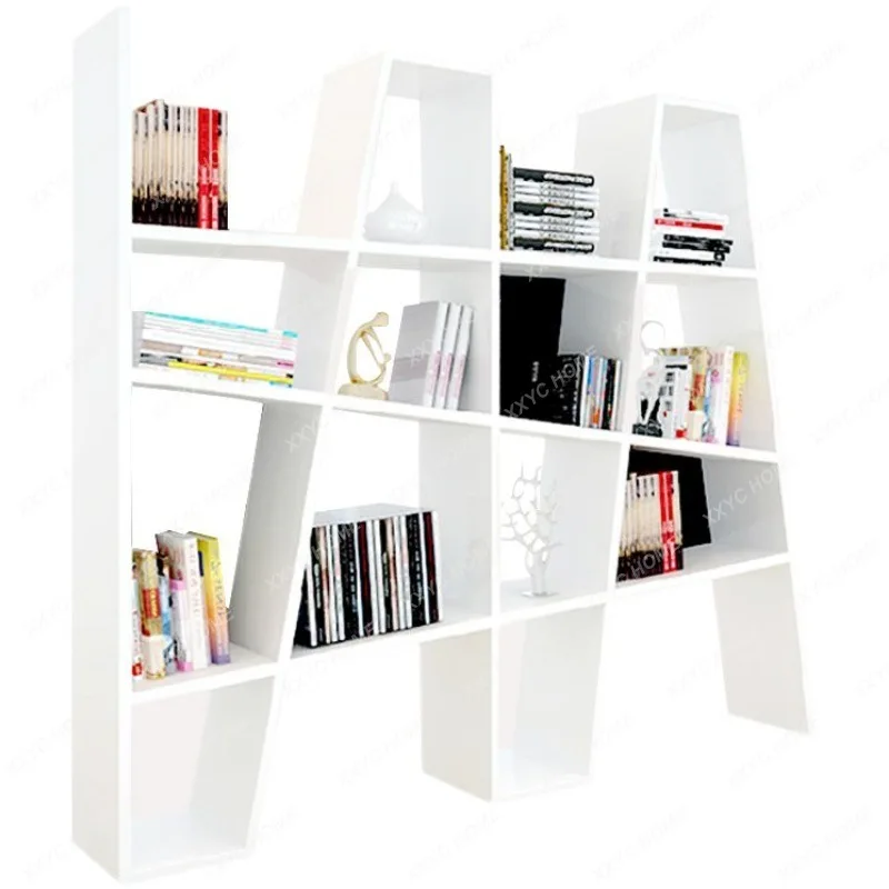 ML White paint bookcase bookshelf special-shaped floor bookcase simple shelf