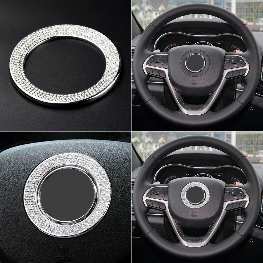 DIYSMART Bling Steering Wheel Emblem Logo Sticker for Jeep Cherokee Grand Cherokee 2022 - 2014 Car Interior Metal Badge Decal