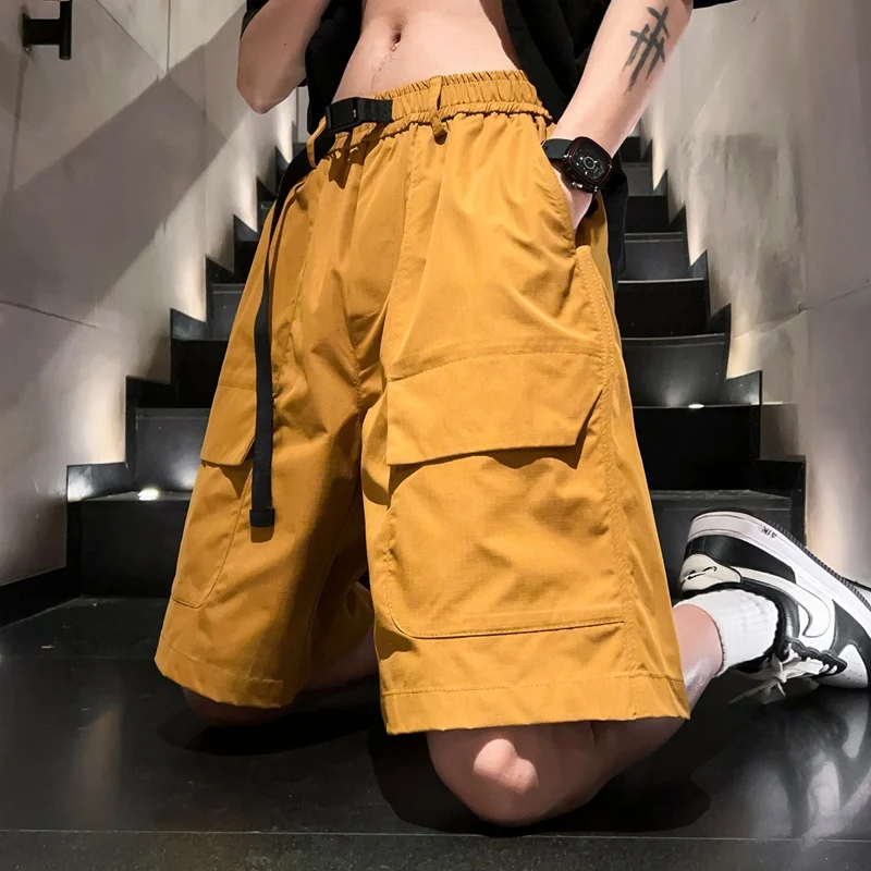 

New Summer Fashion Trendy Solid Color Large Pocket Outdoor Cargo Shorts Men's Casual Loose Fit High Quality Sports Shorts