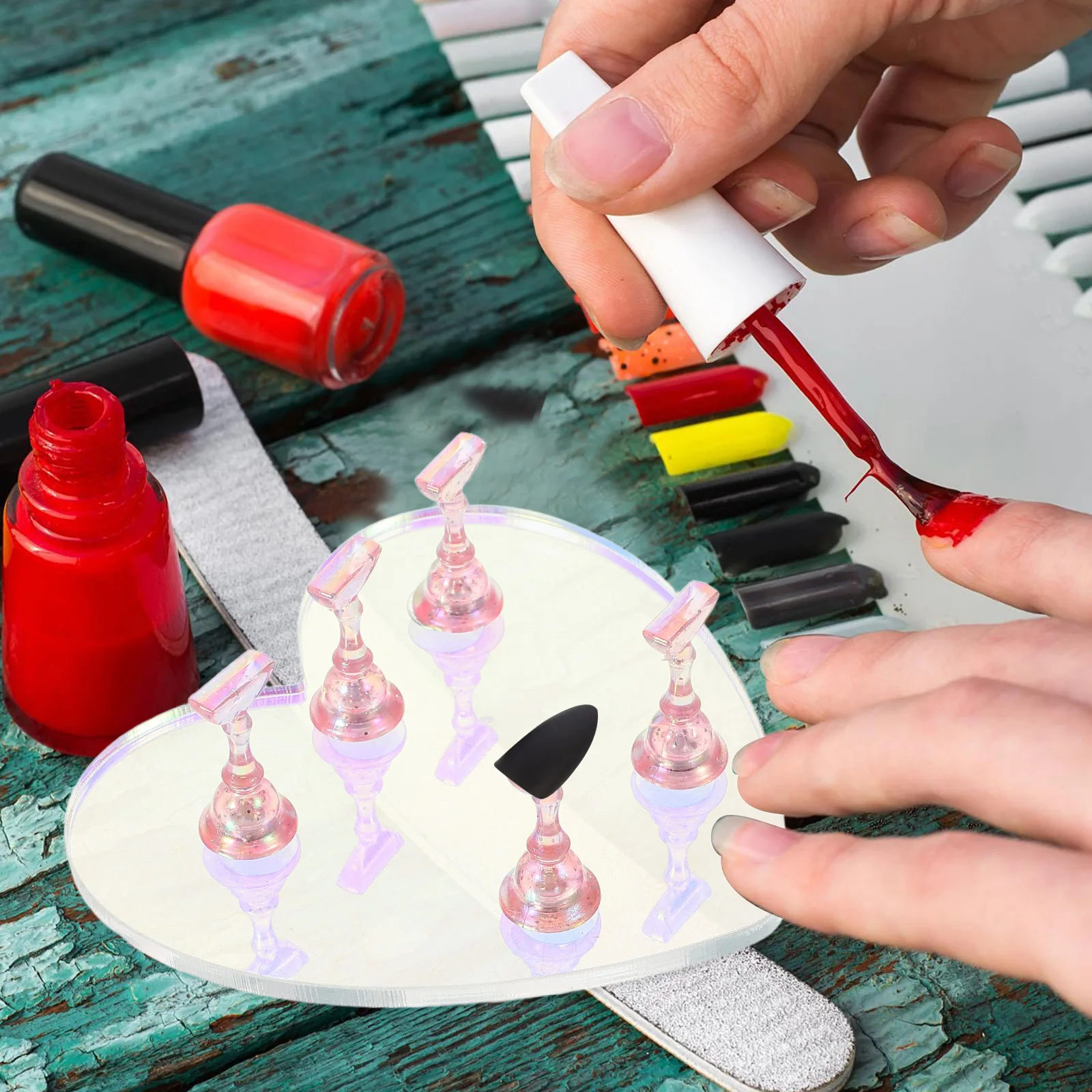 5 قطعة مجموعة الممارسة على شكل قلب قاعدة أكريليك المحمولة مسمار الفن حامل للمبتدئين عرض حامل أداة الأظافر وهمية عرض المجلس #5