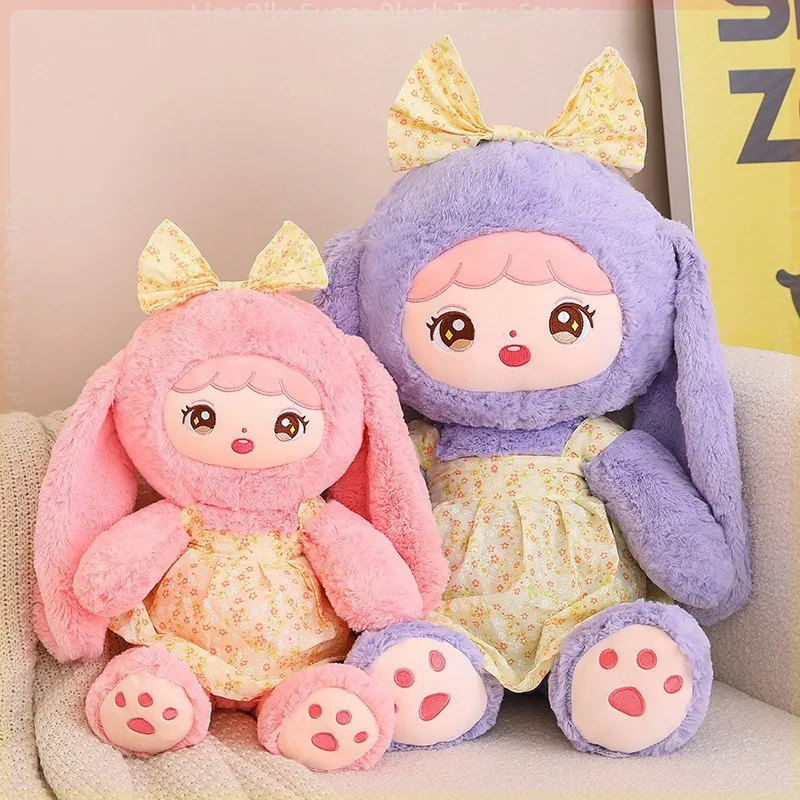 

Kawaii Floral Dress Long Ears Bunny Plush Toys Baby Accompany Doll Cartoon Cute Stuffed Rabbit Soft Kids Toys for Girls Present