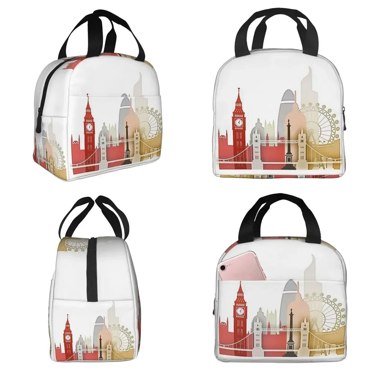 London Insulated Lunch Bag for Kids School Cooler Thermal Food Box Tote Portable Lunch Boxes Container