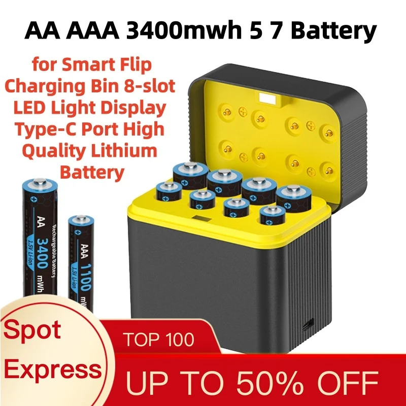AA AAA 3400mwh 5 7 Battery for Smart Flip Charging Bin 8-slot LED Light Display Type-C Port High Quality Lithium Battery
