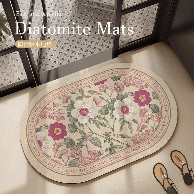 

Baroque American Oval Diatom Mud Bathroom Floor Mat Bathroom Entrance Water Absorbing Mat Carpet Bathroom Foot Mat