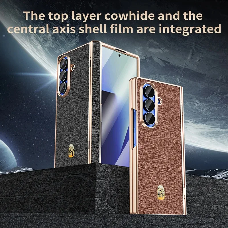 

Luxury Genuine Leather Magsafe Phone Case Suitable For Samsung Galaxy Z Fold 7 6 5 5G With Hinge Screen Protector Film Cover