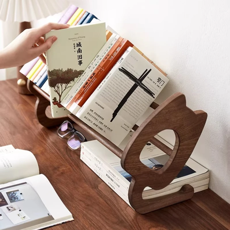 Solid Wood Desktop Bookend, Anti-Tip Vertical Shelf Organizer for Home Office, Mini Book Stand & Creative Decor Accent