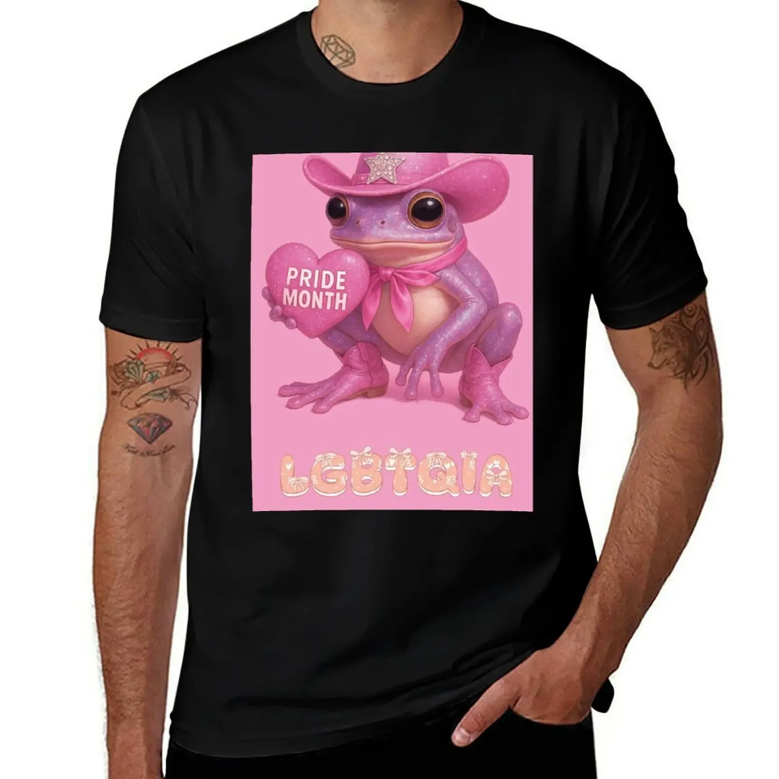 

pink glitter frog, pride month T-Shirt man clothes blue lock summer tops tops T-shirts for men cotton