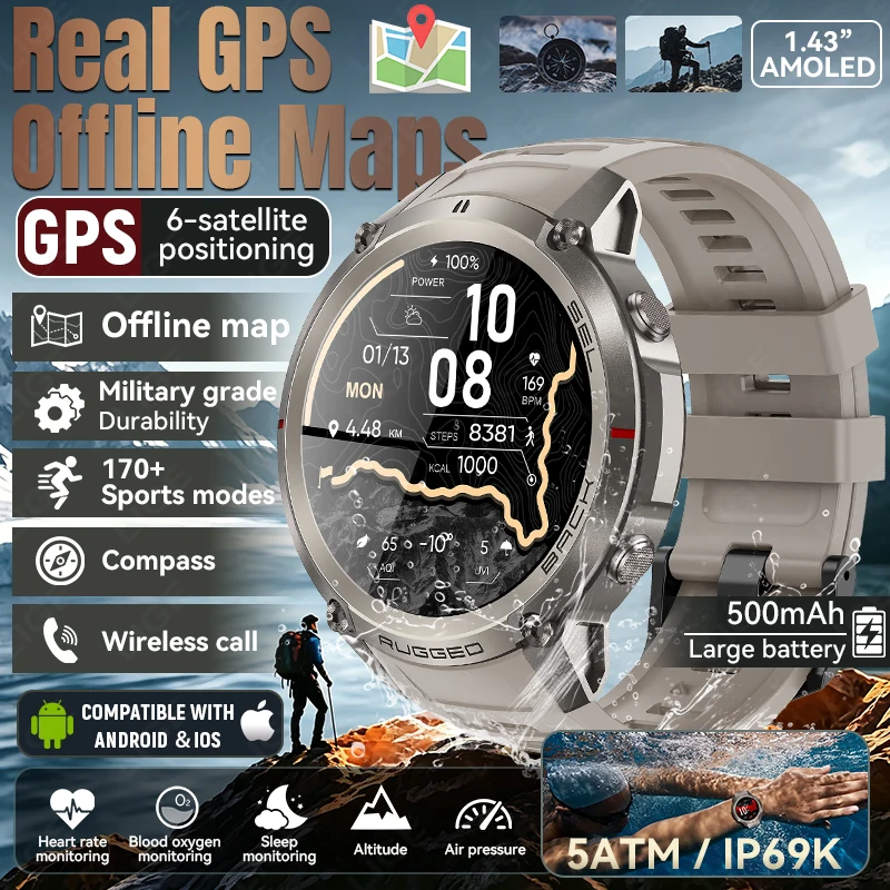 Korean Men Lifestyle - Смарт-часы для мужчин с GPS, офлайн-картами,