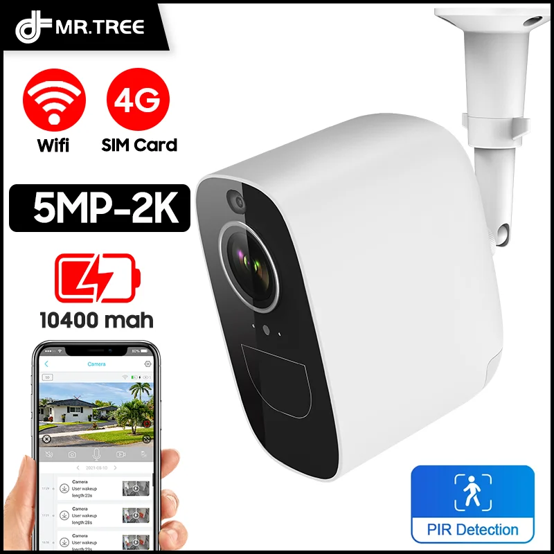 Low Power 4G SIM Indoor/Outdoor Camera 4MP 2K Built-in 10400mAh Battery Motion Detection Security CCTV Surveillance IP WIFI Cam