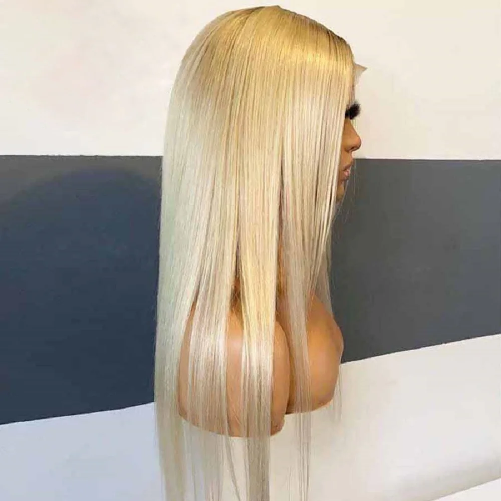Garis Rambut Alami 26 Inci Panjang Lembut Preplucked Ombre Blonde180 Wig Renda Depan Kepadatan untuk Wanita Kulit Hitam Rambut Bayi Lurus Tanpa Lem