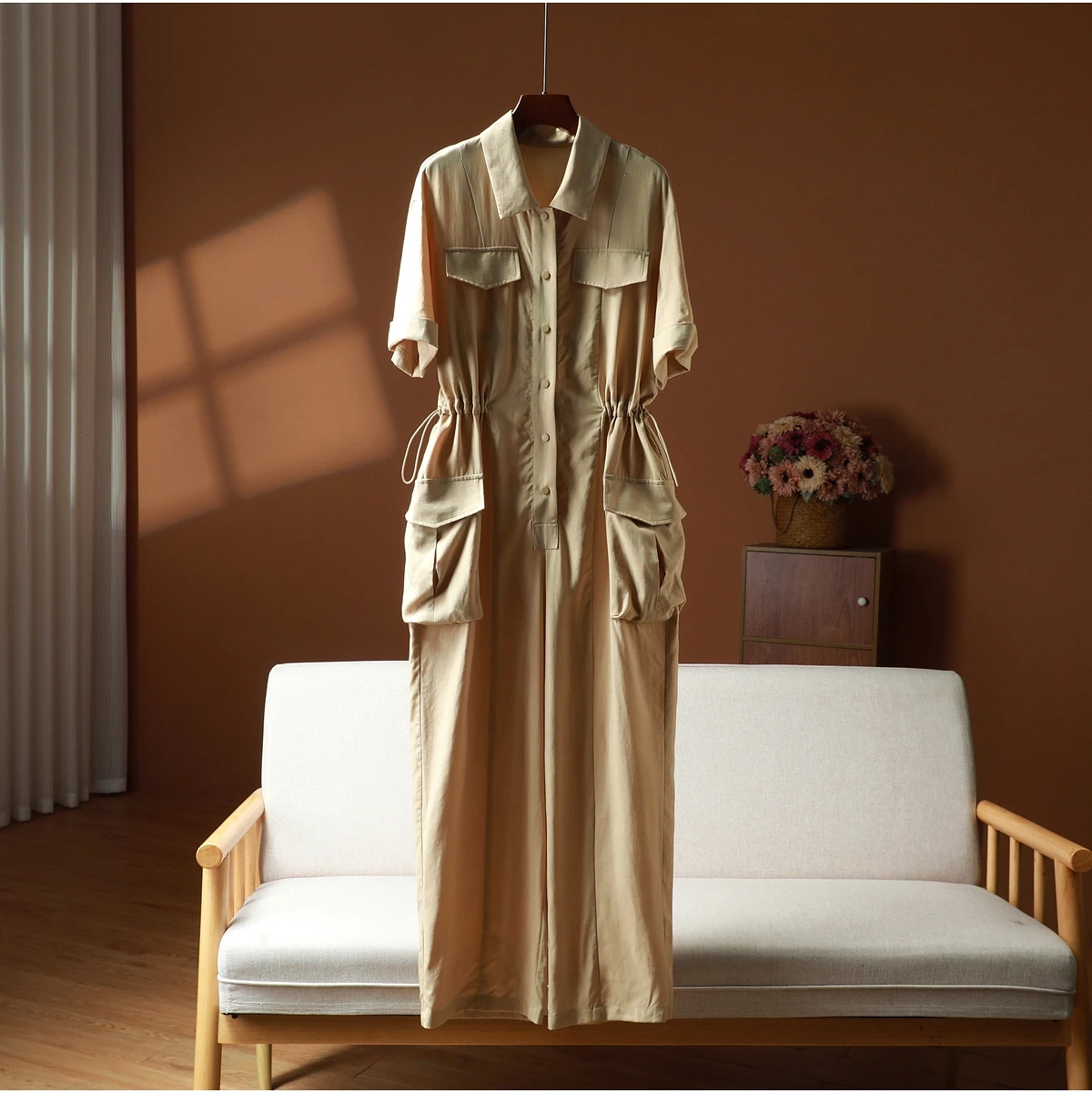 

Workwear Sle Dstring High Waist ort Sve Onesie Pants for Women Commute Friendly Multi ket Design Long Trousers