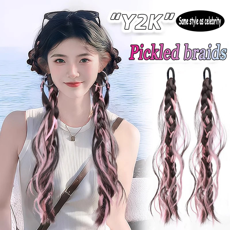 

The wig is messy, with a highlighted braid, a ponytail, a life-like braid, and colorful, hot girl boxing braids
