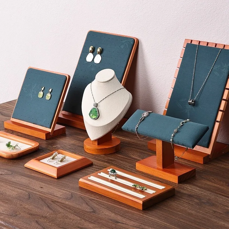 

Solid Wood Jewelry Stand Minimalist Earrings Storage Holder Exhibitor Counter Necklaces Display Shelf Jewellery Packaging Prop