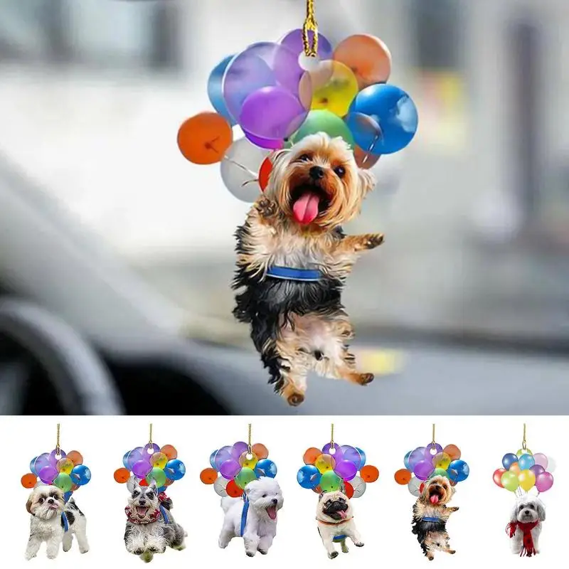 2D Car Colorful Puppy Balloon Pendant Hanging Ornament Auto Rearview Mirror Hanging Decorations Automobiles Interior Accessories