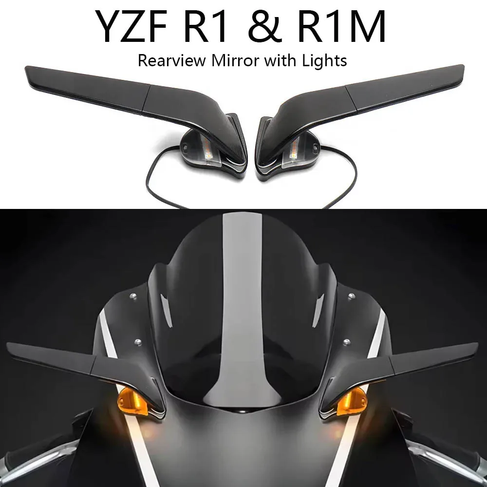 

NEW For Yamaha YZF R1 r1 M 2020 - 2025 Motorcycle Rearview Side Mirrors Wind Wing Adjustable Rotating with LED Light