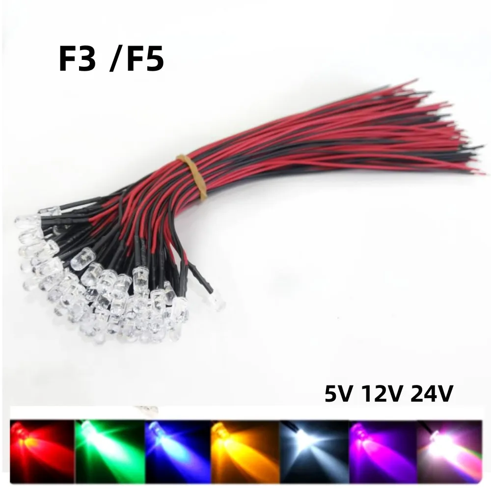 50PCS Pre Wired Led 12V 5mm LED Dio Lichter 20CM Vorverdrahtet 5 Farben X 10pcs DIY Emitting Dios Kit Weiß Rot Grün Blau Gelb  502