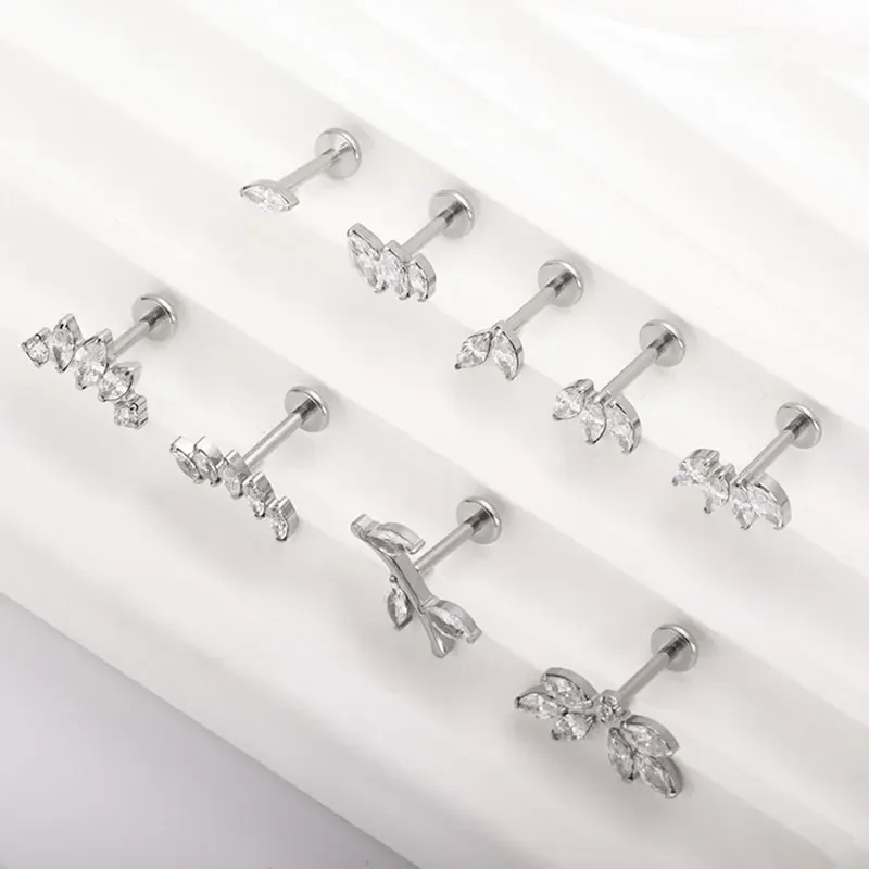 F136 titânio marquise cz brinco traseiro plano 16g 18g rosca interna labret helix cartilagem monroe medusa tragus piercing