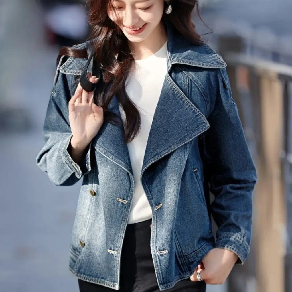

Casual Fashion Sense Coat Spring 2024 New Arrival Coat Short Laps Denim Coat for Women