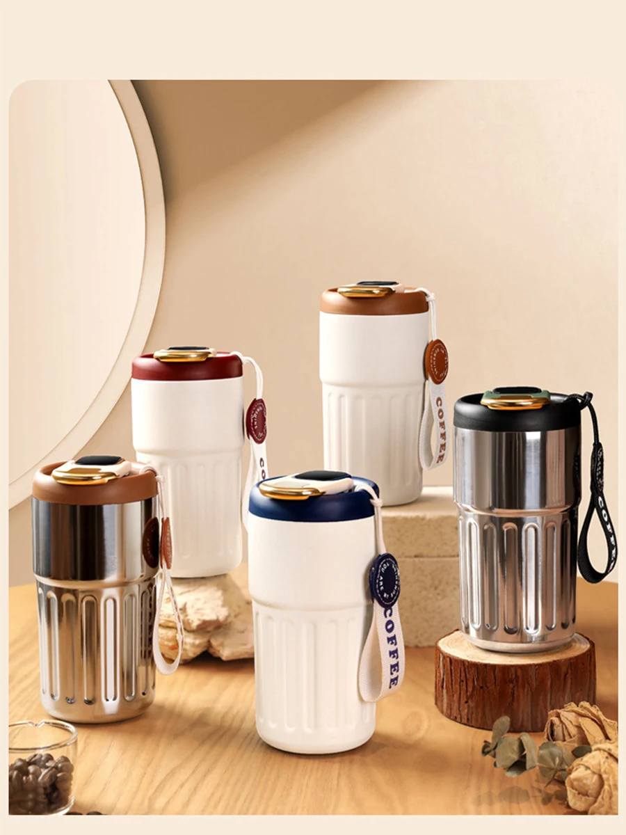 

Intelligent display coffee cup 316 food grade stainless steel insulated water bottle portable one button flip cover accompanying