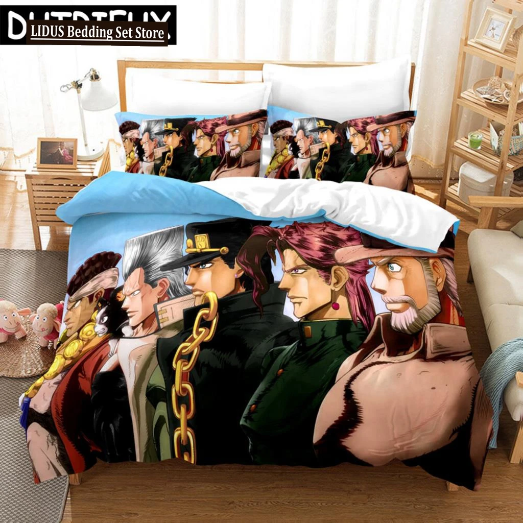 

Anime JoJo's Bizarre Adventure 3D Bedding Set Boys Character Printed Duvet Cover Set Duvet Covers Twin Full Queen King 02