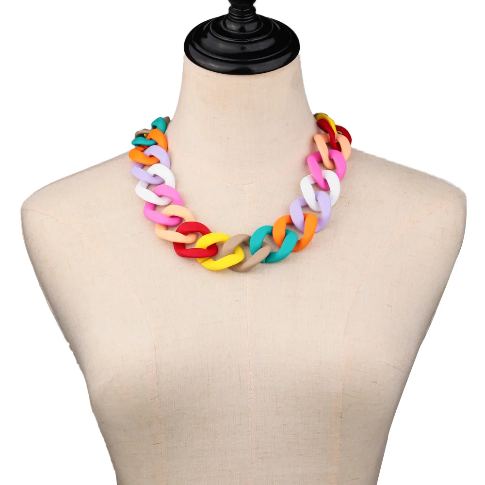 New Colorful Matte Acrylic Wide Chain Choker Necklaces for Women Statement Bohemian Resin Chunky Collar Necklace Fashion Jewelry