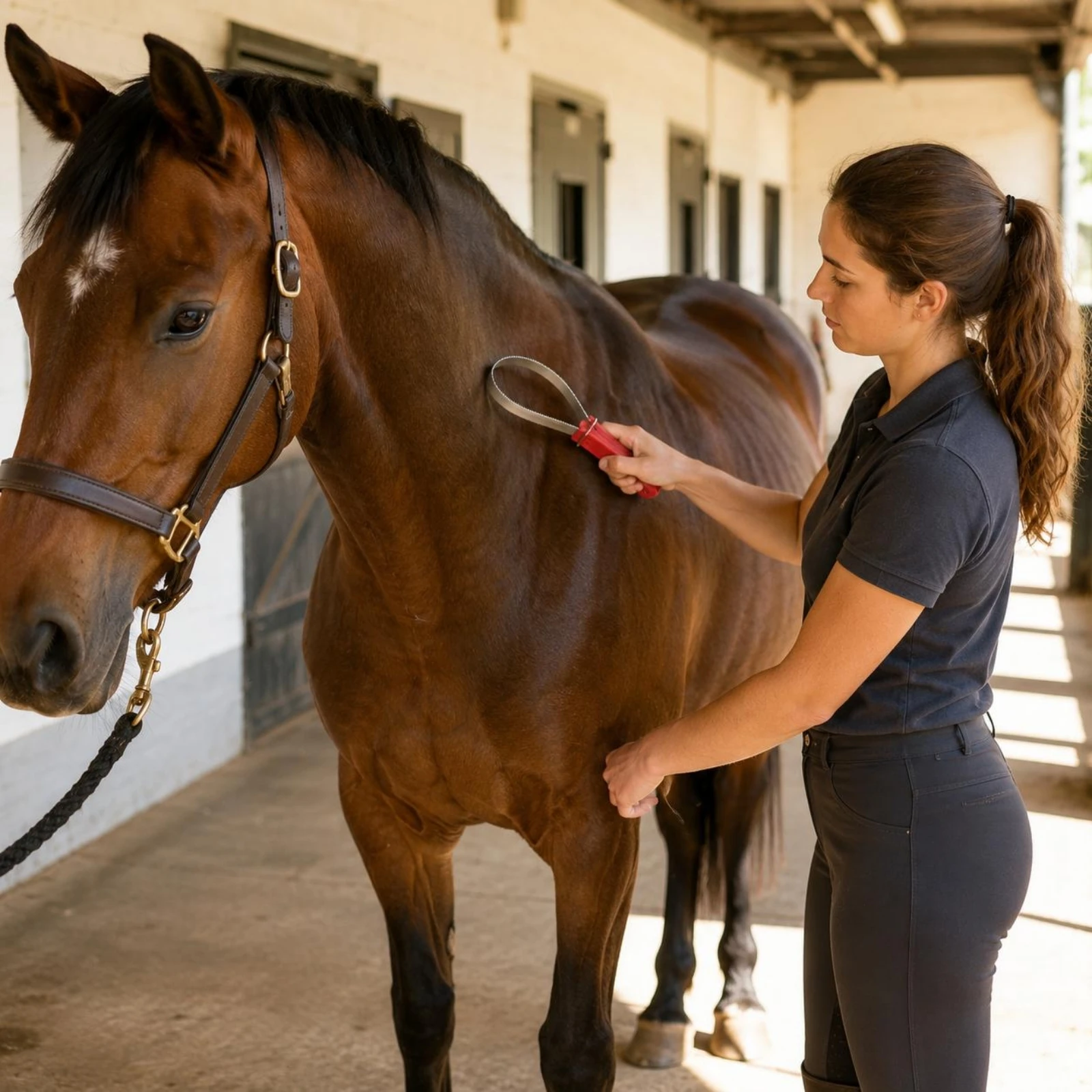 Horse Sweat Scraper Stainless Steel Serrated Horse Scraper Shedding Blade Curved Equine Grooming Lightweight for Stable
